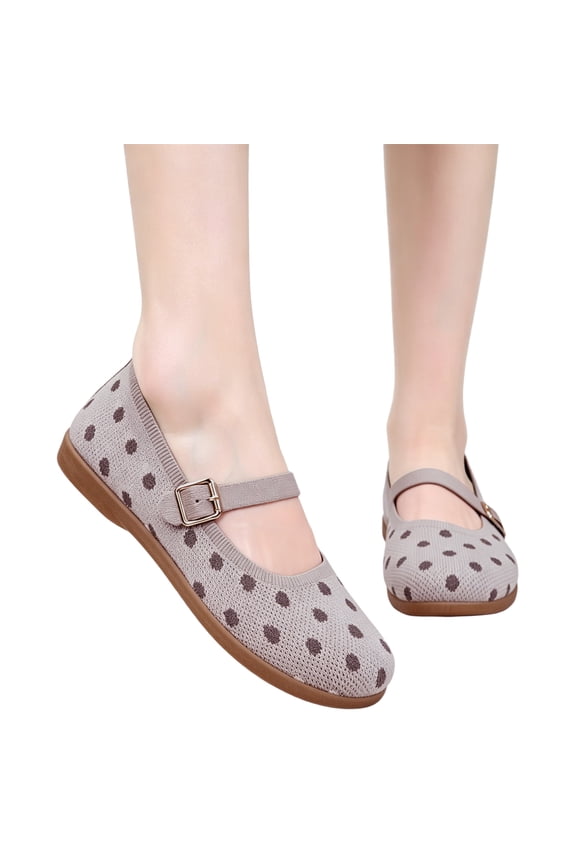 Geometric Pattern Knitted Mary Jane Flats Daily Office Commuting, Adjustable Buckle Strap Ballet Shoes Autumn Casual Strolling, Comfortable Holiday Travel Footwear Weekend Walking Flats, Beige 5