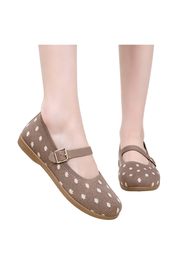 Geometric Pattern Knitted Mary Jane Flats Daily Office Commuting, Adjustable Buckle Strap Ballet Shoes Autumn Casual Strolling, Comfortable Holiday Travel Footwear Weekend Walking Flats, Coffee 5.5