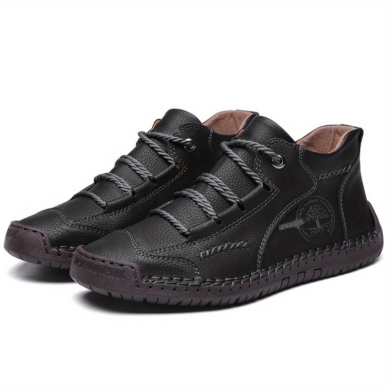 Geometric Pattern Men's Hand-Stitched Casual Shoes | [Hand-Stitched Casual Shoes] All-Season Non-Slip Rubber Sole & Upper - Lace-Up Outdoor Walking Shoes for Hiking, Urban Adventures,