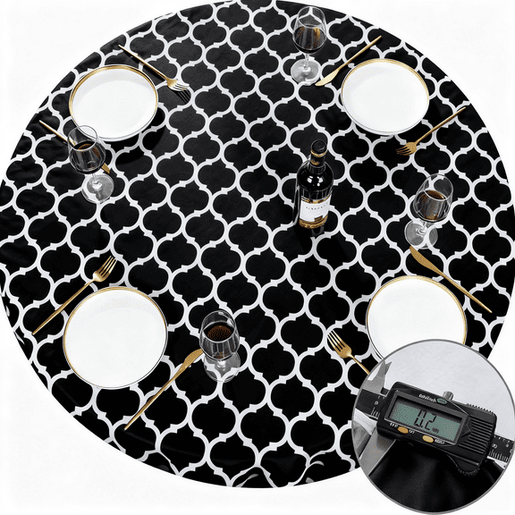 Geometric Pattern PVC Fitted Tablecloth, 100% Waterproof Heavy Duty Oil Spill Proof Stain Resistant Elastic Edge Table Cover for Dining, Kitchen