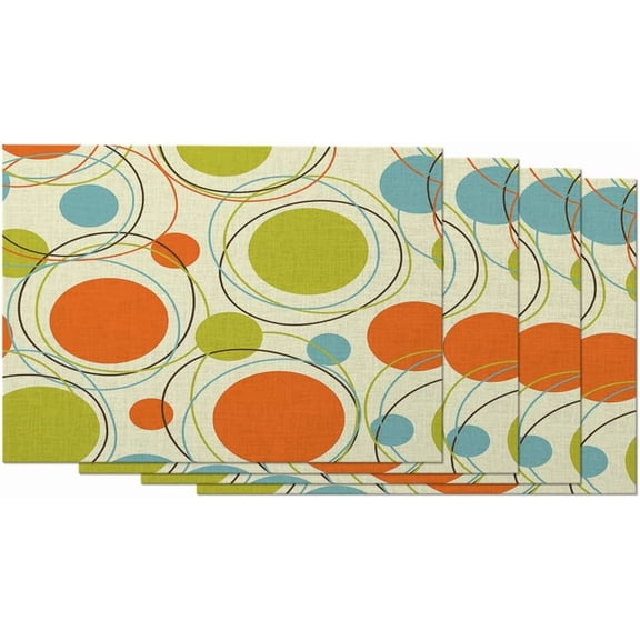 Geometric Pattern Placemats Set of 4 Retro Orbits Orange Green Circle Round Artistic Placemats for Dining Table 12X18 Inch Cotton Linen for Home Kitchen