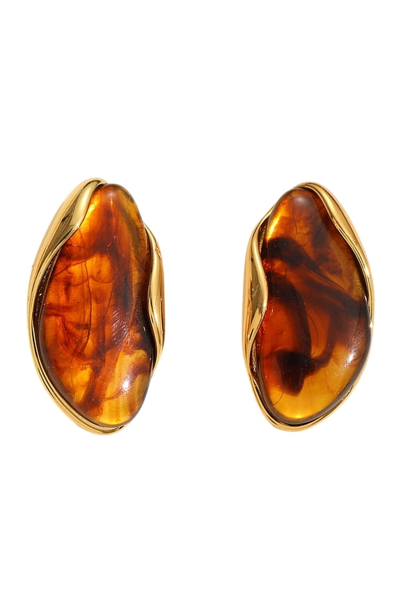 Geometric Pattern Resin Earrings Handmade Gold-plated Ear Studs Stainless Steel Ear Jewelry For Daily Occasions