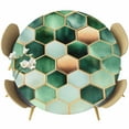 thumbnail image 1 of Geometric Pattern Round Fitted Table Cover Green Brown Hexagon Collage Art Waterproof Table Cloth with Elastic Edge Wipeable Tablecloth for Picnic Camping Party Fits 36"-44" Diameter, 1 of 8