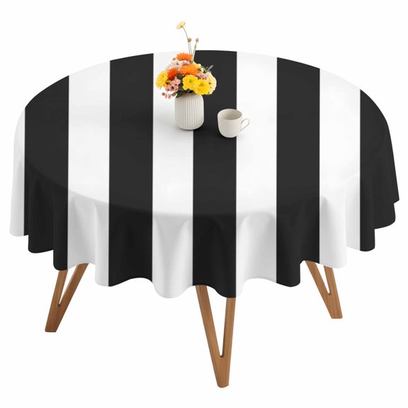 Geometric Pattern Round Tablecloth 54 inches Black Line Stripe Simple Style Waterproof Oil-Proof Table Cloth Round Table Cover for Holiday Party Picnic Dinner Decor Indoor and Outdoor Use