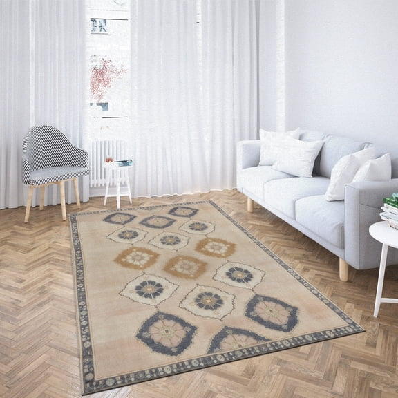 Geometric Pattern Rugs, Abstract Rugs, Brown Rugs, Oushak Rug, Turkish Rug, Luxury Rug, Office Rug, Door Mat, Thin Rug, Vintage Design Rug, 3.3'x5' - 100x150 cm