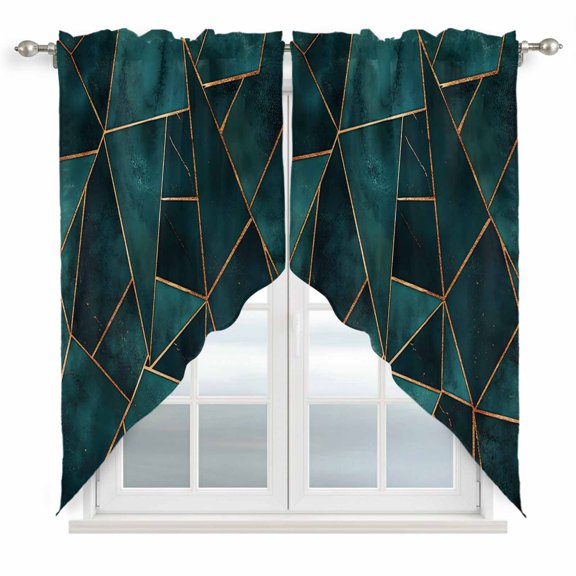 Geometric Pattern Swag Valances for Windows 2 Pack Dark Green Triangle Collage Art Swag Kitchen Curtains 36 Inches Long Rod Pocket Short Window Treatment for Kitchen Bathroom 36"x36"