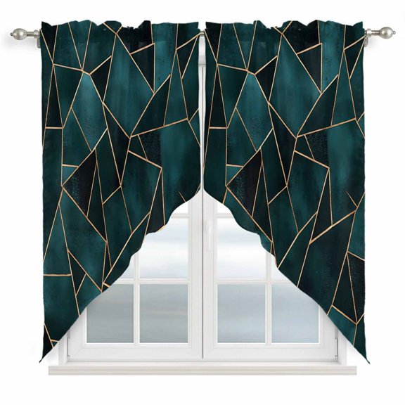 Geometric Pattern Swag Valances for Windows 2 Pack Dark Green Triangle Collage Swag Kitchen Curtains 36 Inches Long Rod Pocket Short Window Treatment for Kitchen Bathroom 36"x36"