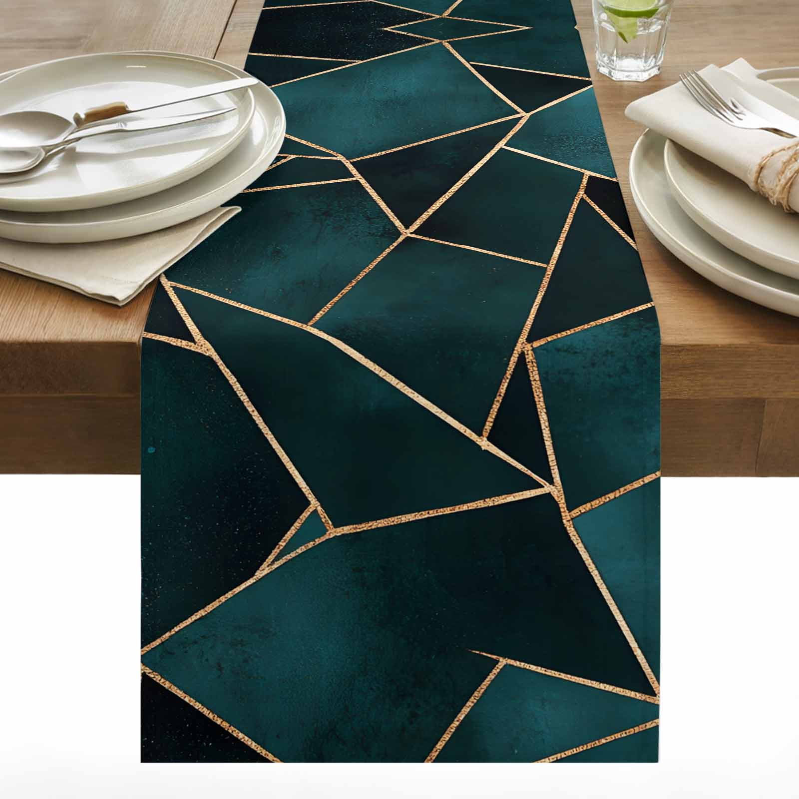 Triangle Table Runner Design Geometric Pattern Table Runner 13x72 inch Dark Green Triangle Collage ...