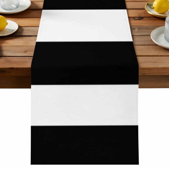 Geometric Pattern Table Runner, Black Line Stripe Simple Style Cotton Linen Table Cloth, Tablerunner for Kitchen Dining Party Wedding Home Decor 13x36 Inch