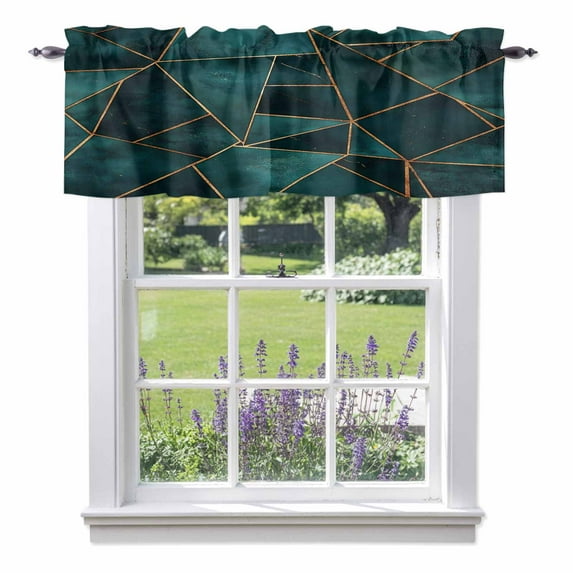 Geometric Pattern Valance Curtain Dark Green Triangle Collage Art Window Valances Rod Pocket Short Curtains Window Treatments for Kitchen Bedroom Bathroom Laundry 42" x 12"