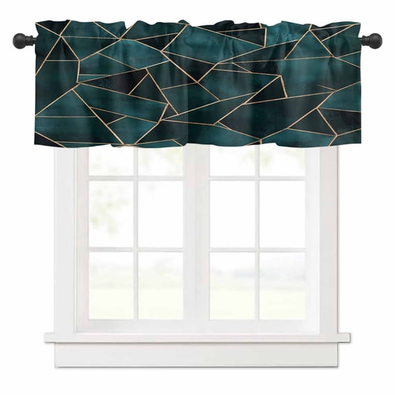 Geometric Pattern Valances for Windows Dark Green Triangle Collage Rod Pocket Curtain Valance Window Treatment Short Curtains for Kitchen Living Room, 54"x18"