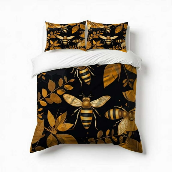 Geometric Pattern With Bee Bedding Set 3 Pcs Soft Microfiber Quilt Cover For Bedroom Decor, Comforter Cover With 2 Pillowcase