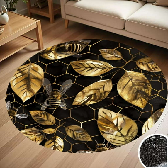 Geometric Pattern With Bee Round Carpet Living Room Bedroom Home Decoration Coffee Table Mat Lounge Rug Chair Mats