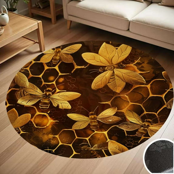 Geometric Pattern With Bee Round Carpet Living Room Bedroom Home Decoration Coffee Table Mat Lounge Rug Chair Mats
