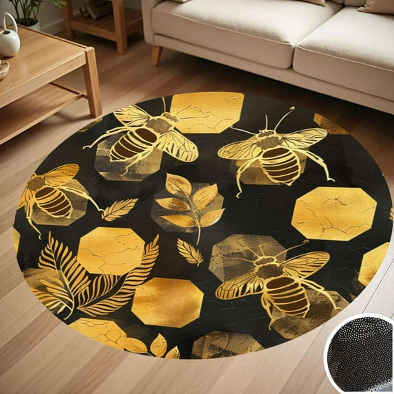 Geometric Pattern With Bee Round Carpet Living Room Bedroom Home Decoration Coffee Table Mat Lounge Rug Chair Mats