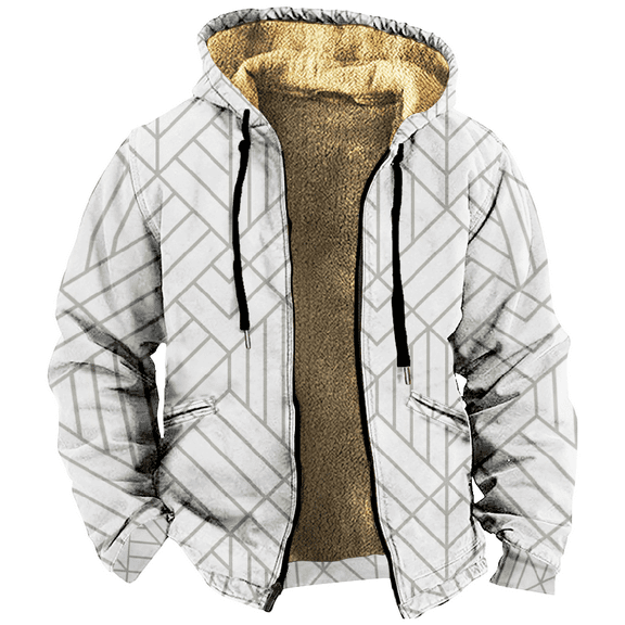 Geometric Pattern Zipper Hoodie Men's Long Sleeve Jacket Fashion Streetwear Thickened Winter Coat