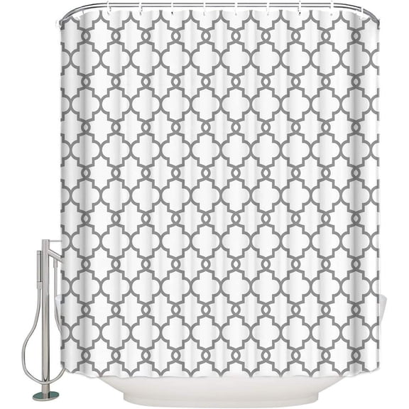 Geometric Patterned Waterproof 100% Polyester Fabric Shower Curtain for Bathroom 72" x 84" Extra Long- Grey