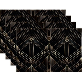 Geometric Patterns Placemats, Art Deco Style Design Place Mats for Dining/Kitchen Table Waterproof Washable Linen Heat Insulation Dinner Table Mats 12X18 in 4 Pcs