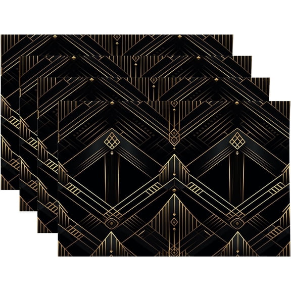 Geometric Patterns Placemats, Art Deco Style Design Place Mats for Dining/Kitchen Table Waterproof Washable Linen Heat Insulation Dinner Table Mats 12X18 in 4 Pcs