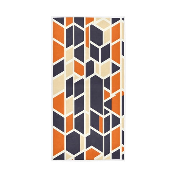 Geometric Patterns in Navy Blue and Orange Face Towel Absorbent Hand Towels Bath Sport Gym