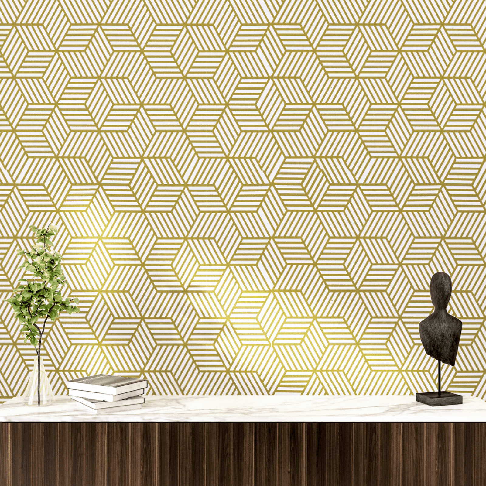 Geometric Peel and Stick Wallpaper for Bedroom 17.7"x100" Gold Contact