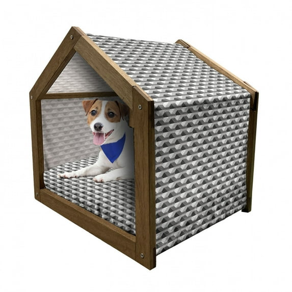 Geometric Pet House, Concrete Geometric Patterns with Odd Minimalist Linked Shapes Image Print, Outdoor & Indoor Portable Dog Kennel with Pillow and Cover, 5 Sizes, Grey Black White, by Ambesonne