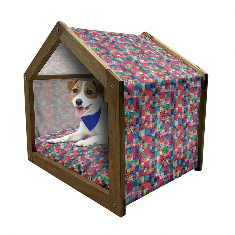 Geometric Pet House Fashion Themed Italian Grunge Modern Color Contrast Squares with Dots Art Outdoor Indoor Portable Dog Kennel with Pillow and Cover 5 Sizes Multicolor by Ambesonne Walmart