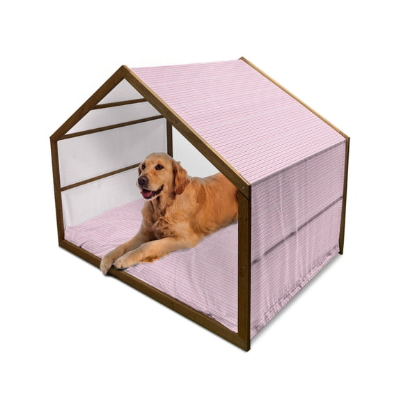 Geometric Pet House, Pink Toned and Grey Lines on White Backdrop Striped Pattern Modern Design, Outdoor & Indoor Portable Dog Kennel with Pillow and Cover, 5 Sizes, White Pink Grey, by Ambesonne