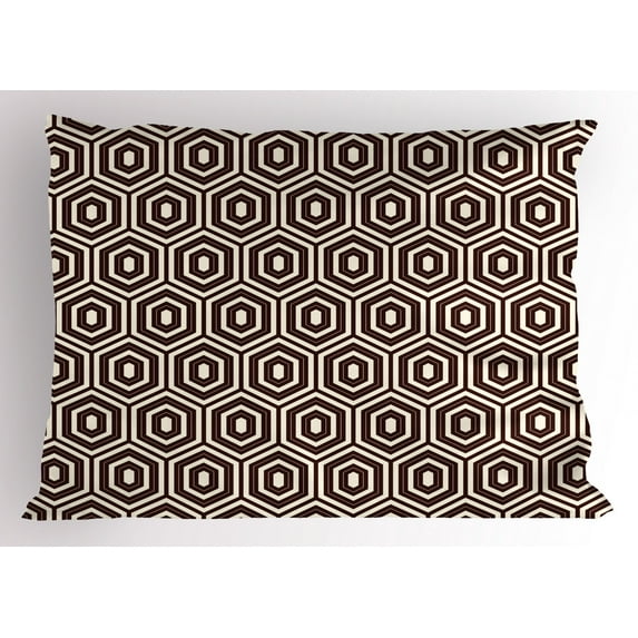 Geometric Pillow Sham Outlined Hexagon Diamond Shapes Repeating Pattern Turtle Shell Motif, Decorative Standard King Size Printed Pillowcase, 36 X 20 Inches, Beige and Dark Brown, by Ambesonne
