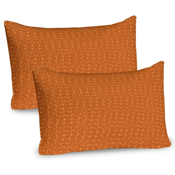 Geometric Pillow Sham Set of 2, Digital Abstract Little Square Frames Motif Grid Mesh Asymmetric Design, Quality Microfiber Bedding Item for All Seasons, 26" x 20", Burnt Orange Paprika, by Ambesonne