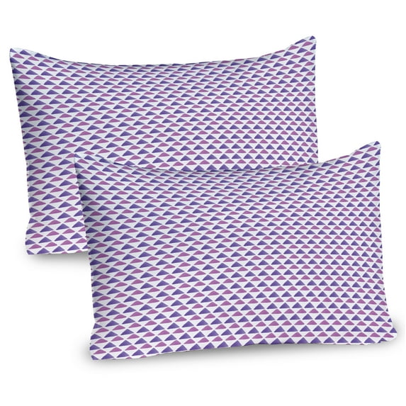 Geometric Pillow Sham Set of 2, Mosaic Design with Small Triangles in Watercolor Style Grid, Quality Microfiber Bedding Item for All Seasons, 26" x 20", Lilac Lavender and White, by Ambesonne