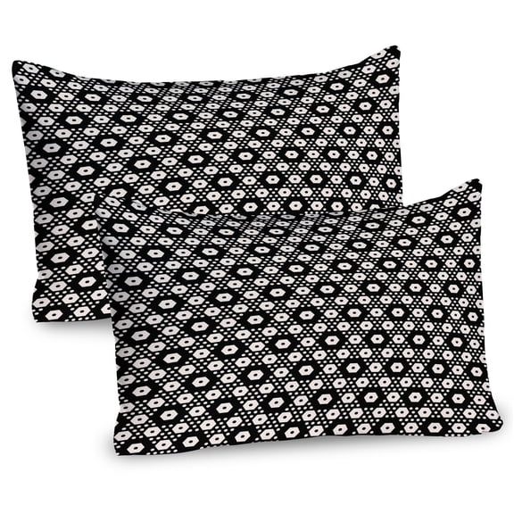 Geometric Pillow Sham Set of 2, Symmetric Pattern Big and Small Hexagon Forms Modern Style Abstract Design, Quality Microfiber Bedding Item for All Seasons, 26" x 20", Black and Beige, by Ambesonne