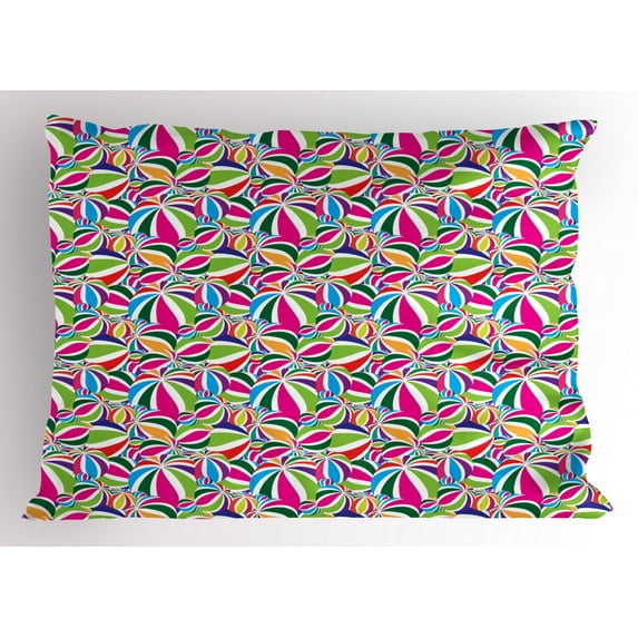 Geometric Pillow Sham Summer Season Beach Balls with Stripes Colorful Oval Arrangement Shapes Pattern, Decorative Standard King Size Printed Pillowcase, 36 X 20 Inches, Multicolor, by Ambesonne