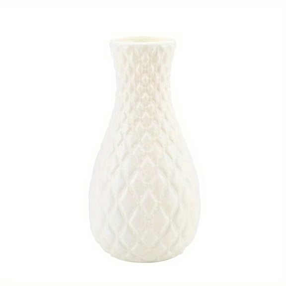Geometric Pineapple Texture Plastic Vase, Shatterproof Faceted Design with Rustic Twine, Creative Floral Holder for Modern Home Decor and Styling,White