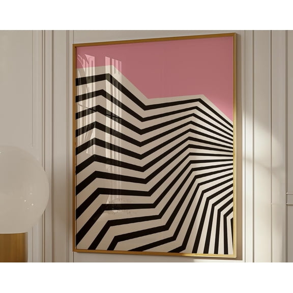 Geometric Pink and Black Wall Art Modern Abstract Zigzag Design for Living Room Poster Modern Wall Art for Trendy Home Decor Wall Print Pink, 8x12 UNFRAMED