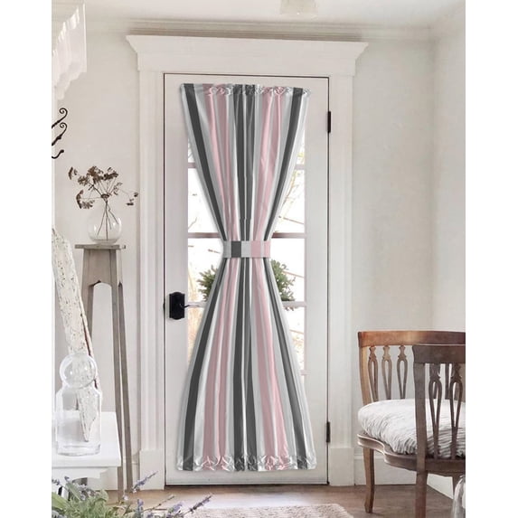 Geometric Pink, Minimalist White Grey Stripes Blackout Curtains, French Door Curtains for Door Window, Privacy Drapery for Patio/Sidelight Doors, 1 Panel with Tieback, 54 x 72 Inches