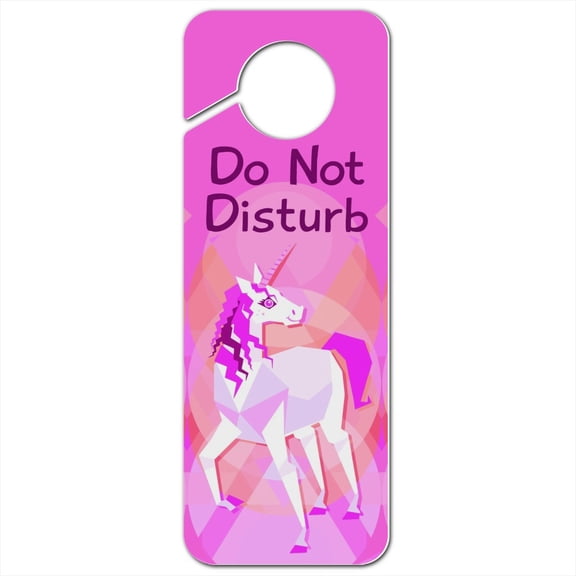 Geometric Pink Unicorn Fantasy Plastic Door Knob Hanger Sign