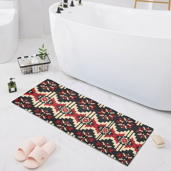 Geometric Pixel Print Bath Mat 39x20 Non-Slip Bathroom Rugs Absorbent Soft Plush Quick Dry for Tub Shower Kitchen Home Decor