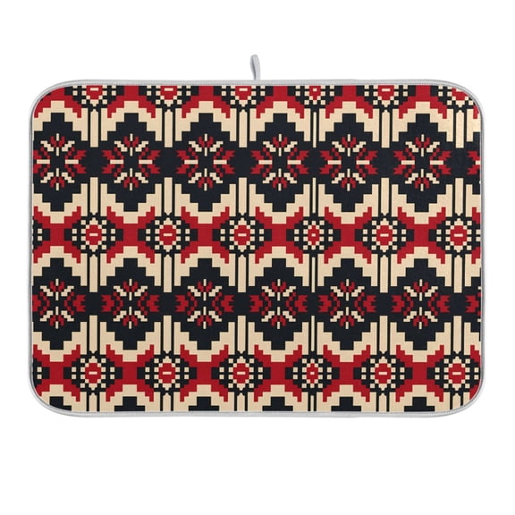 Geometric Pixel Print Dish Drying Mat 16x18 Absorbent Microfiber Draining Rack Pad for Kitchen Counter Sink