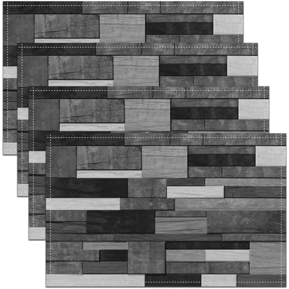 Geometric Placemats 12"x18", Modern Abstract Art White Grey Black Wooden Plank Table Place Mats Set of 4, Indoor Outdoor Kitchen Dinner Party Decor Table Mats