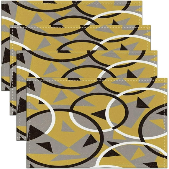 Geometric Placemats Set of 4 Geometry Placemats for Dining Table Indoor Outdoor Kitchen 12"x18" Circle Triangle Table Mats Placemat Kitchen Dining Table Yellow Grey Modern Art