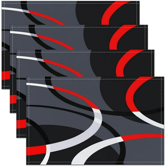 Geometric Placemats Set of 4, Modern Abstract Art Place Mats 12x18 Inch for Dining Table Decorations, Gray Red Black Stripe Line Circle Table Mats for Kitchen Decor Dinner Indoor