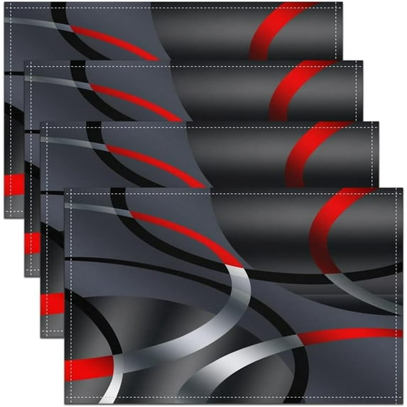 Geometric Placemats Set of 4, Modern Abstract Art Place Mats 12x18 Inch for Dining Table Decorations, Gray Red Stripe Line Circle Table Mats for Kitchen Decor Dinner Indoor