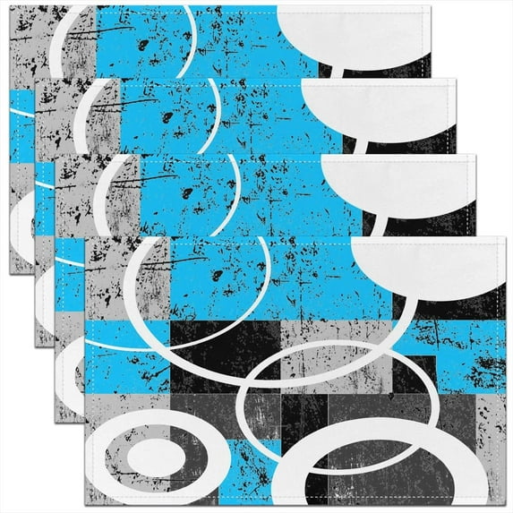 Geometric Placemats Set of 4, Modern Abstract Art Table Place Mats, Blue Grey Black Geometry Placemat for Kitchen Dining Table Decoration Indoor Outdoor 18"x12"