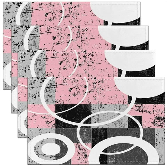 Geometric Placemats Set of 4, Modern Abstract Art Table Place Mats, Pink Grey Black Geometry Placemat for Kitchen Dining Table Decoration Indoor Outdoor 18"x12"