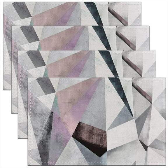 Geometric Placemats Table Mats, Modern Abstract Art Placemats for Dining Table Set of 4, Retro Light Pink Grey Triangle Placemat Set Non-Slip Easy to Clean for Kitchen Dining Table