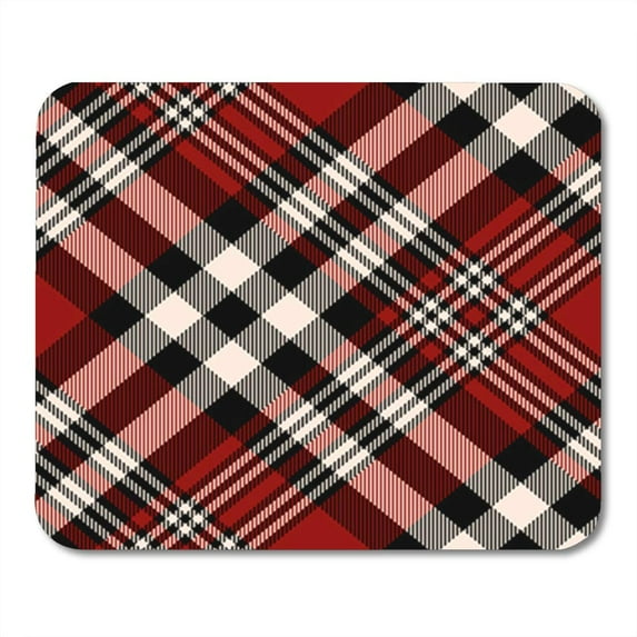 Geometric Plaid Check Pattern in Red Beige and Black Mousepad Mouse Pad Mouse Mat 9x10 inch