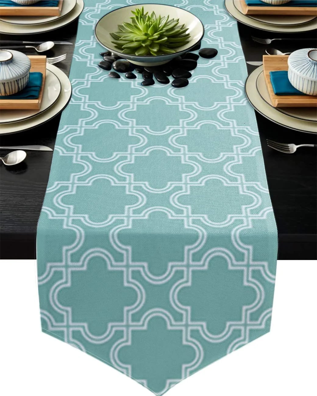 Geometric Plaid Linen Dining Table Runner Party r Anti-stain ...