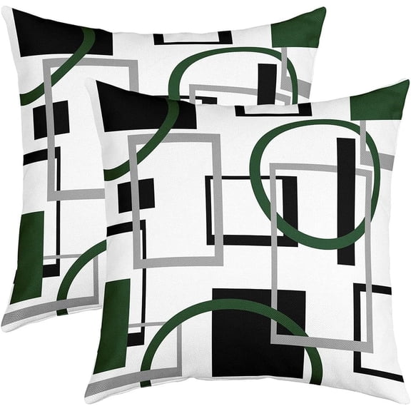 Geometric Plaid Reversible Throw Pillow Covers 16 x 16-Inch Green Grey Black Geometry Pillow Covers Home Decor for Stripe Line Square Cushion Covers Set of 2 Modern Art
