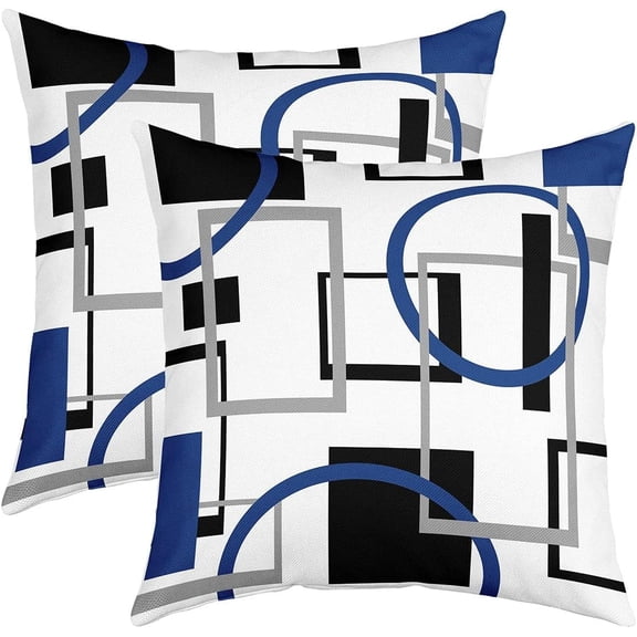 Geometric Plaid Reversible Throw Pillow Covers 18 x 18-Inch Blue Grey Black Geometry Pillow Covers Home Decor for Stripe Line Square Cushion Covers Set of 2 Modern Art